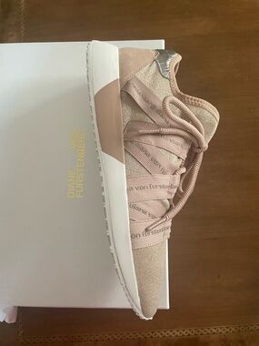 Diane Von Furstenberg Pandora Blush Pink Sparkle Lace-Up Sneaker